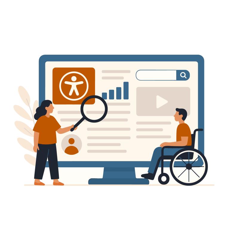 Illustration of a developer checking a website for WCAG and ADA compliance